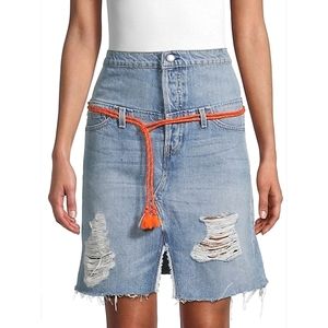 Hudson Sloane High Rise Distressed Jean Skirt Foldover Waist Western Festival